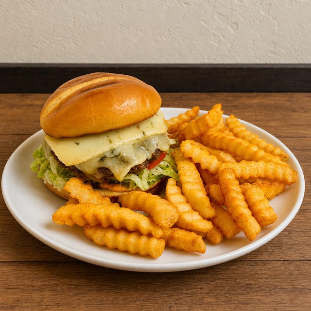 Spicy Cheeseburger w/ Fries.