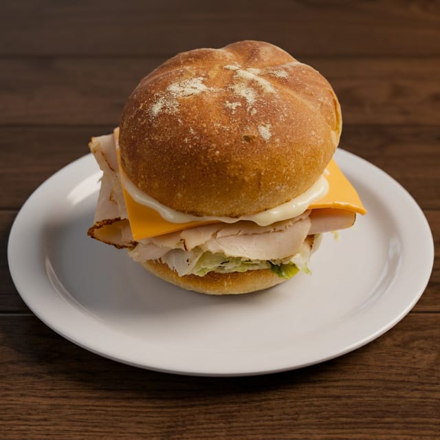 Turkey & Cheese on Brötchen Roll.