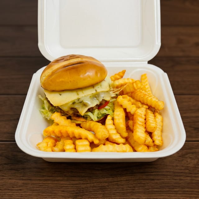Spicy Cheeseburger w/ Fries.