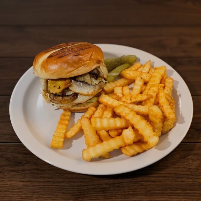 Mushroom Swiss Burger.