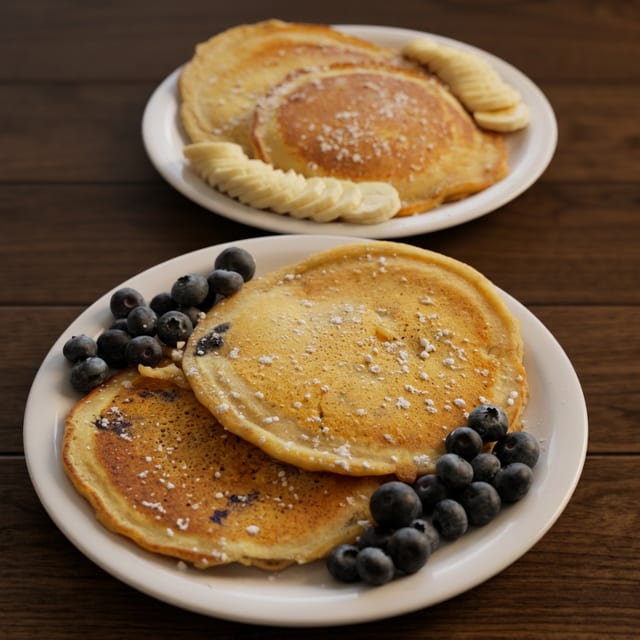 Blueberry pancakes Or Banana pancakes.